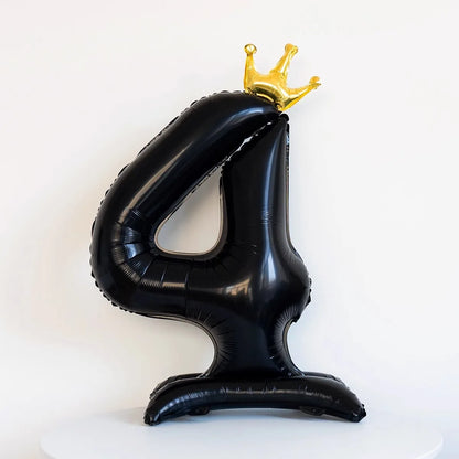 Ballon Chiffre Anniversaire sur Pied avec Couronne | 40 Pouces | Noir