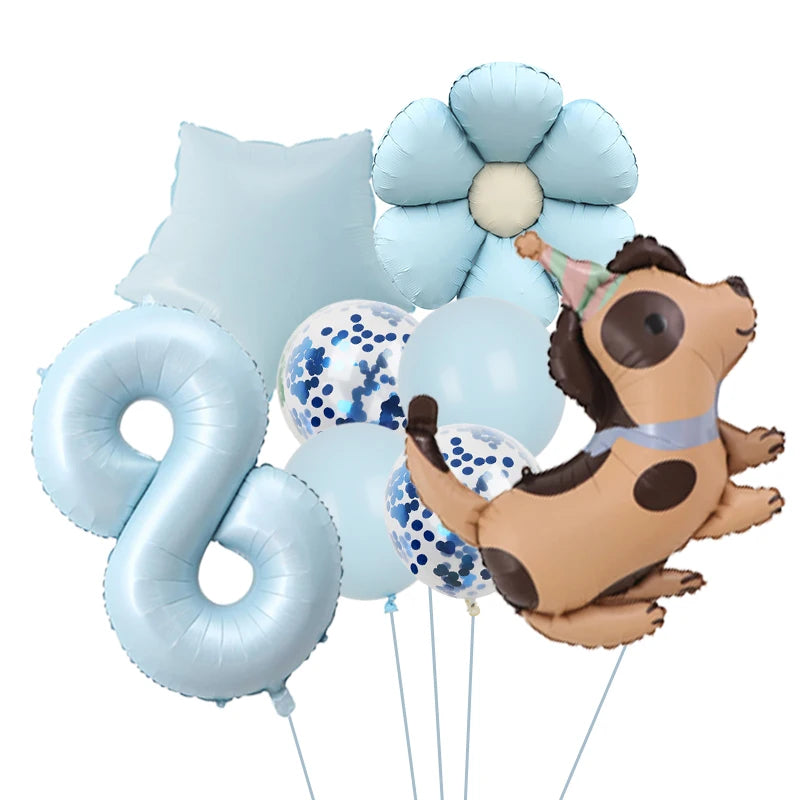 Ballon Anniversaire Chien Bleu | Lot de 8 Pièces