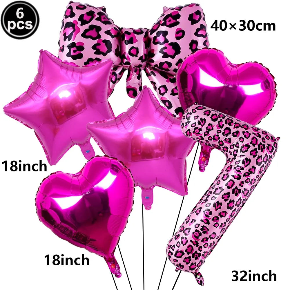 Ballon Chiffre Léopard Rose| Noeud | Lot de 6 Pièces