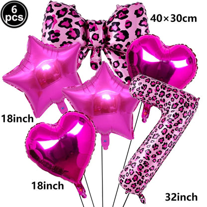 Ballon Chiffre Léopard Rose| Noeud | Lot de 6 Pièces