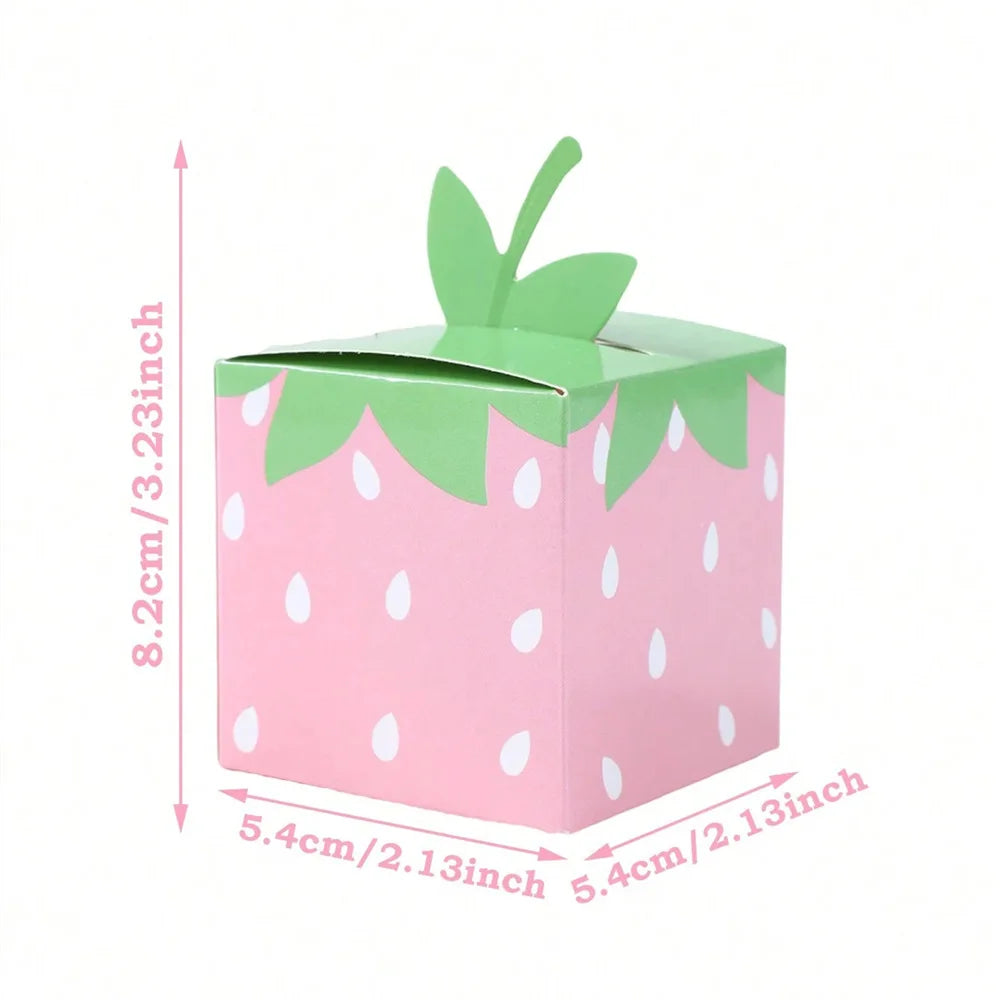 10Pcs Sweet Fruit Strawberry Theme Paper Cookie Candy Box Gift Packing Boxes for Kids Birthday Baby Shower Wedding Party Decor
