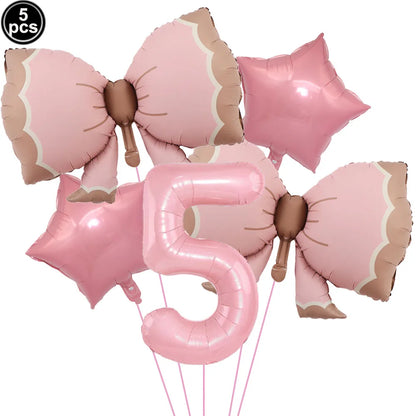 Ballon Chiffre Rose avec Nœuds | Lot de 5 Pièces