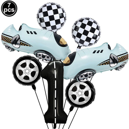 7 Pcs Race Car Birthday Balloons 40 Inch Racetrack Black Number 3 Balloon for 3st Birthday Race Car Theme Party Decor Supplies
