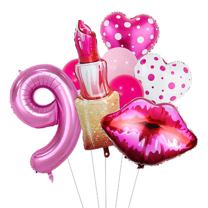 Lipstick Number Polka Dot Heart Aluminum Film Balloon 32inch Rose Red Number Suitable for Birthday Party Anniversary Decoration