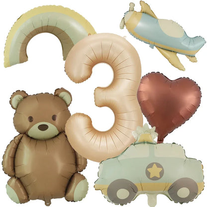 6pc Bear Balloon Rainbow Foil Inflated Mylar Bday Balloons Brown Bears Party Favors Decorations Party Supplies Helium Large Ball