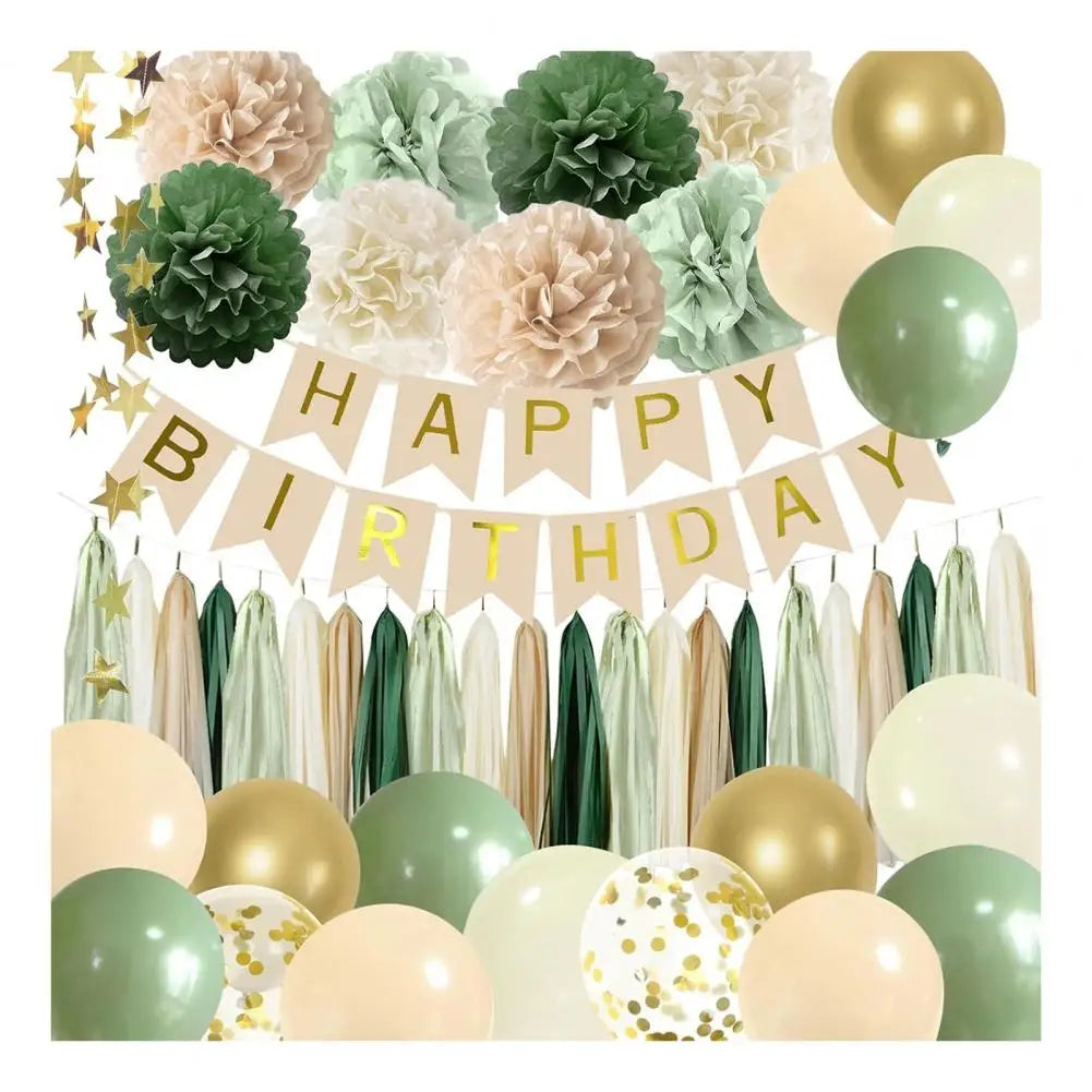 Fanion Happy Birthday |Kit Décoration Anniversaire | Vert & Doré