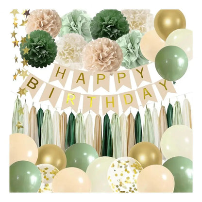 Fanion Happy Birthday |Kit Décoration Anniversaire | Vert & Doré