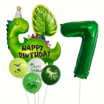 7pcs Happy Birthday Dinosaur Number Star Foil Balloons with Jurassic Theme Latex Balloon Children's Birthday Party Decorations