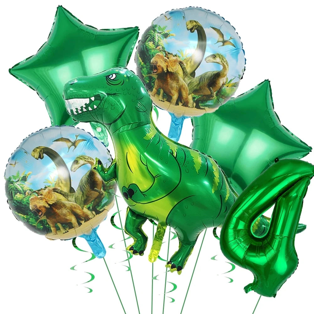 Dinosaur Balloons Happy Birthday Party Dinosaur Number Star Foil Balloons Kit Suitable for Decorating Jungle Parties Toys