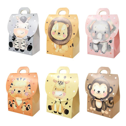 24/48PCS Safari Animal Gift Boxes Jungle Animal Party Gift Candy Box with Handles for Snaks