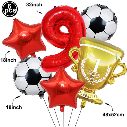 Soccer Birthday Decorations Soccer Ball Gold Trophy Red Blue Number Balloons Set Soccer Sports Theme Boy Birthday Party Decor