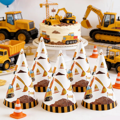 6pcs Construction Truck Birthday Hat with Elastic String Funny  Cartoon Truck Thmed Party Hats for Family Party Photo Props
