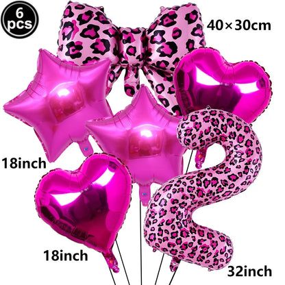 Ballon Chiffre Léopard Rose| Noeud | Lot de 6 Pièces