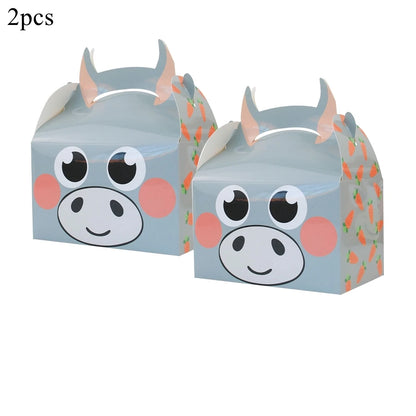 2PCS Cute Animal Paper Candy Boxes Cow Pig Biscuit Packaging Box Farmland Themed Birthday Party Supplies DIY Kids Gifit Bags