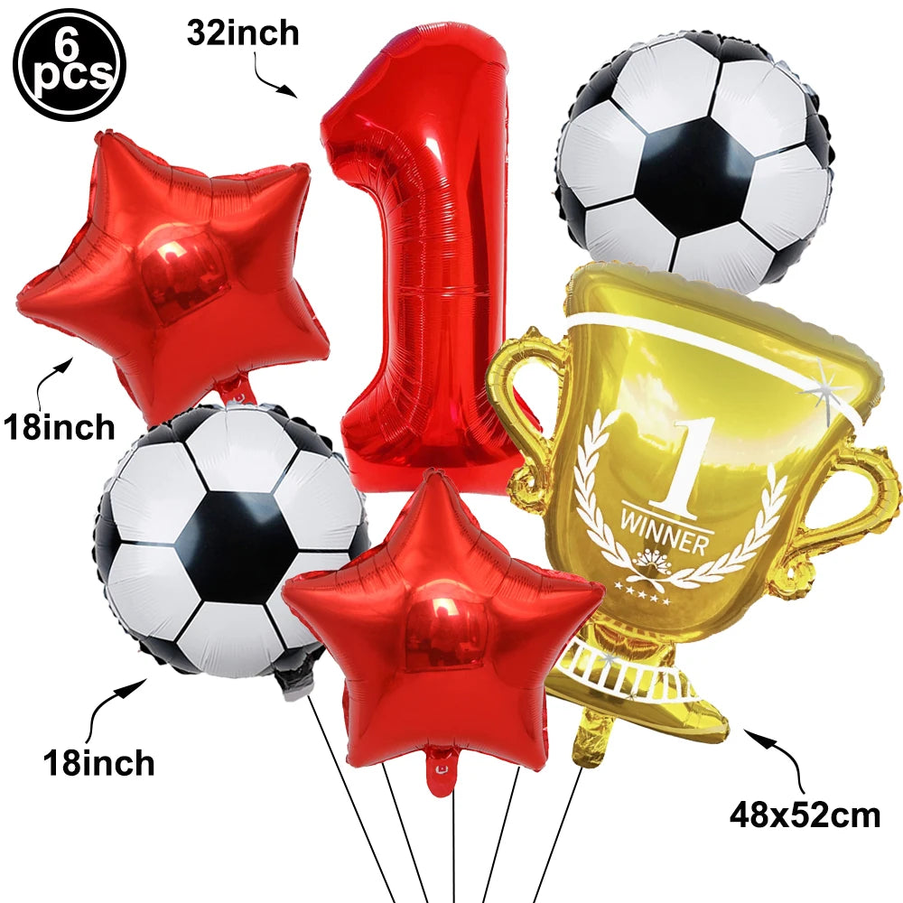 Soccer Birthday Decorations Soccer Ball Gold Trophy Red Blue Number Balloons Set Soccer Sports Theme Boy Birthday Party Decor