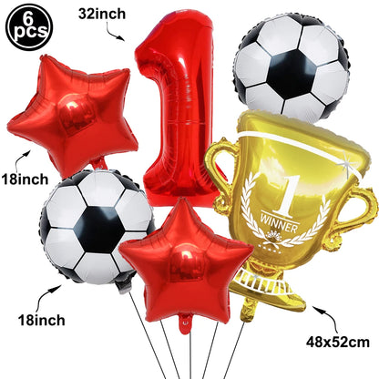 Soccer Birthday Decorations Soccer Ball Gold Trophy Red Blue Number Balloons Set Soccer Sports Theme Boy Birthday Party Decor