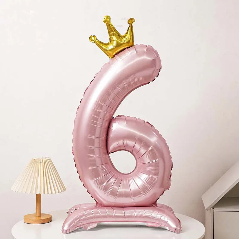 40-Inch Blue Standing Crown Digital Aluminum Film Pink Balloon Birthday Photo Decoration Balloon