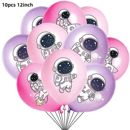 Ballons Anniversaire Astronaute Rose et Mauve 12 pouces | Lot de 10 pièces