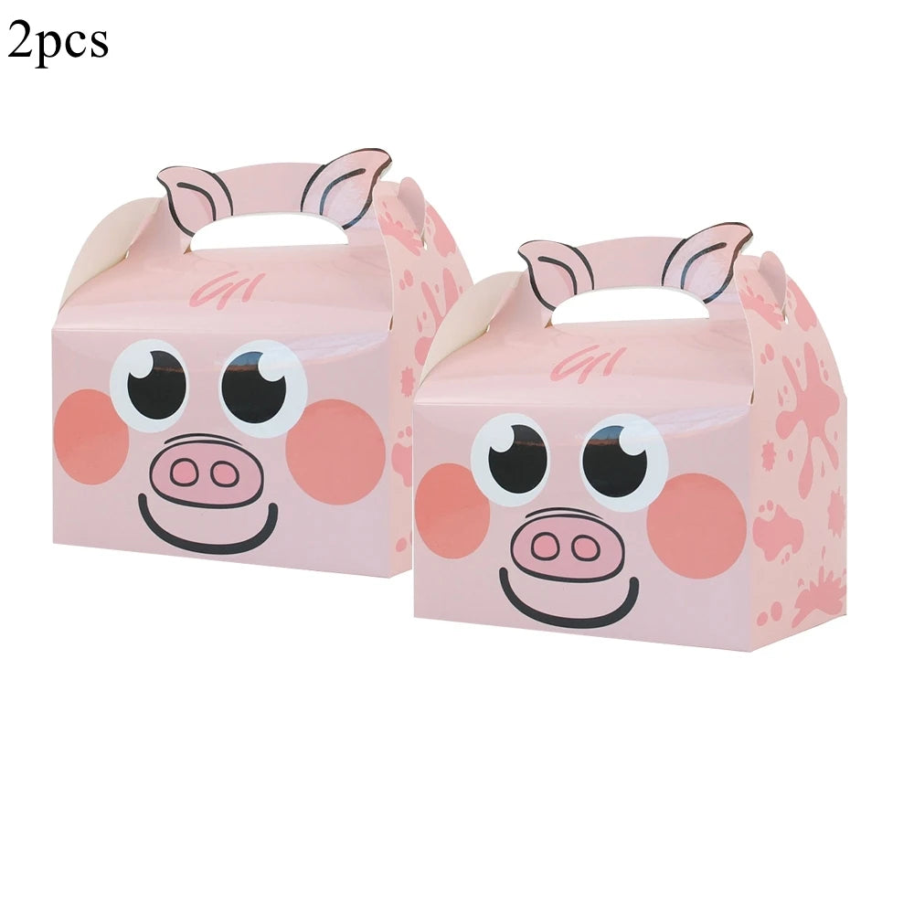 2PCS Cute Animal Paper Candy Boxes Cow Pig Biscuit Packaging Box Farmland Themed Birthday Party Supplies DIY Kids Gifit Bags