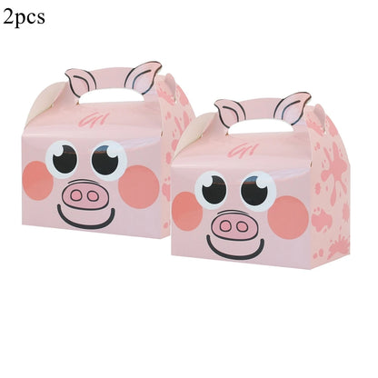 2PCS Cute Animal Paper Candy Boxes Cow Pig Biscuit Packaging Box Farmland Themed Birthday Party Supplies DIY Kids Gifit Bags