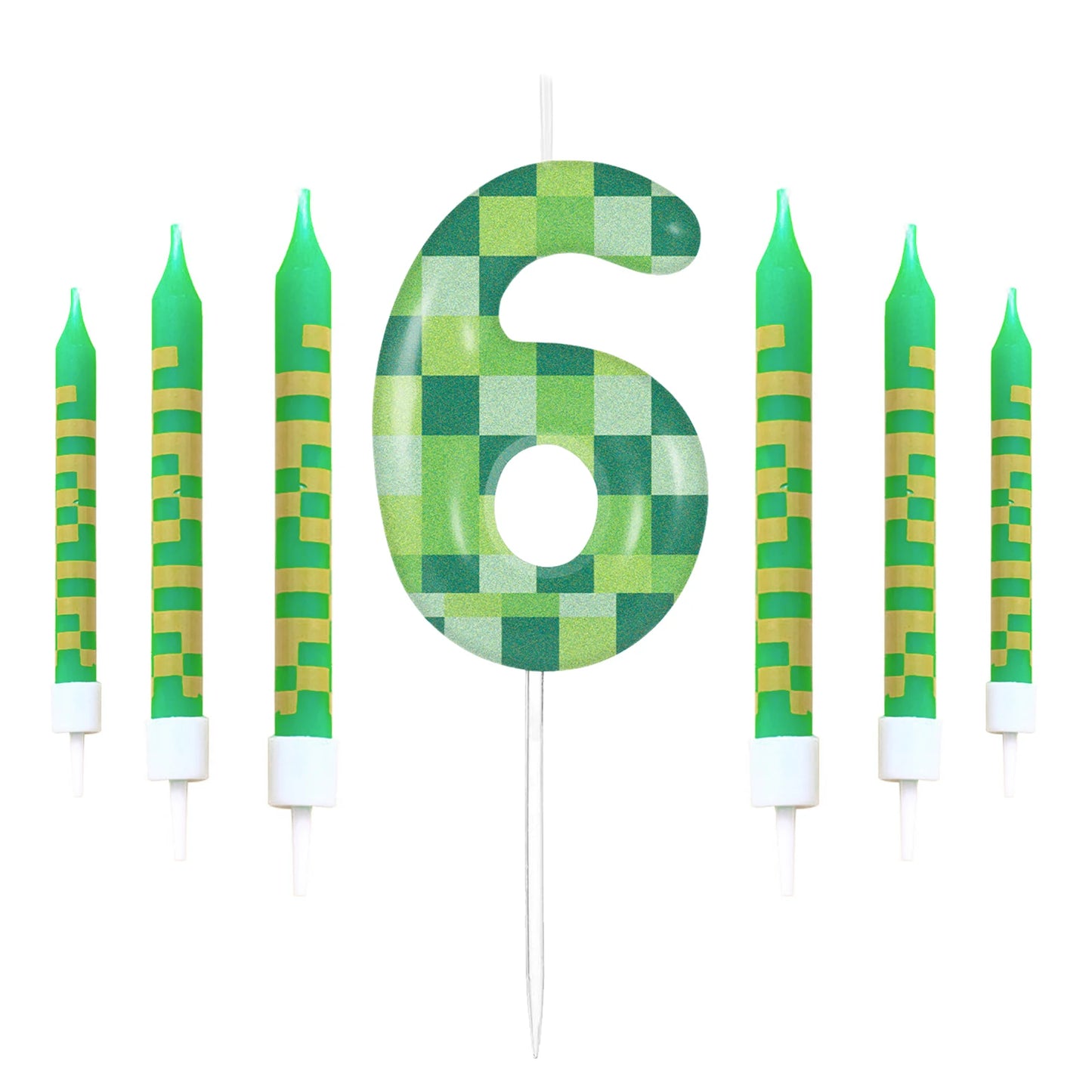 7pcs Green my world Candle Birthday Party Pixel Theme Birthday Party Video Game Party Decoration 0-9 Cake Top Digital Candles