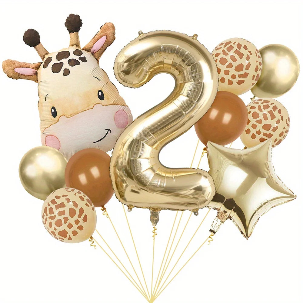 11pcs Cartoon Jungle Safari Animal Head Balloons Giraffe for Birthday Party Decor 40inch Platinum Digit Jungle Party Decor Gift