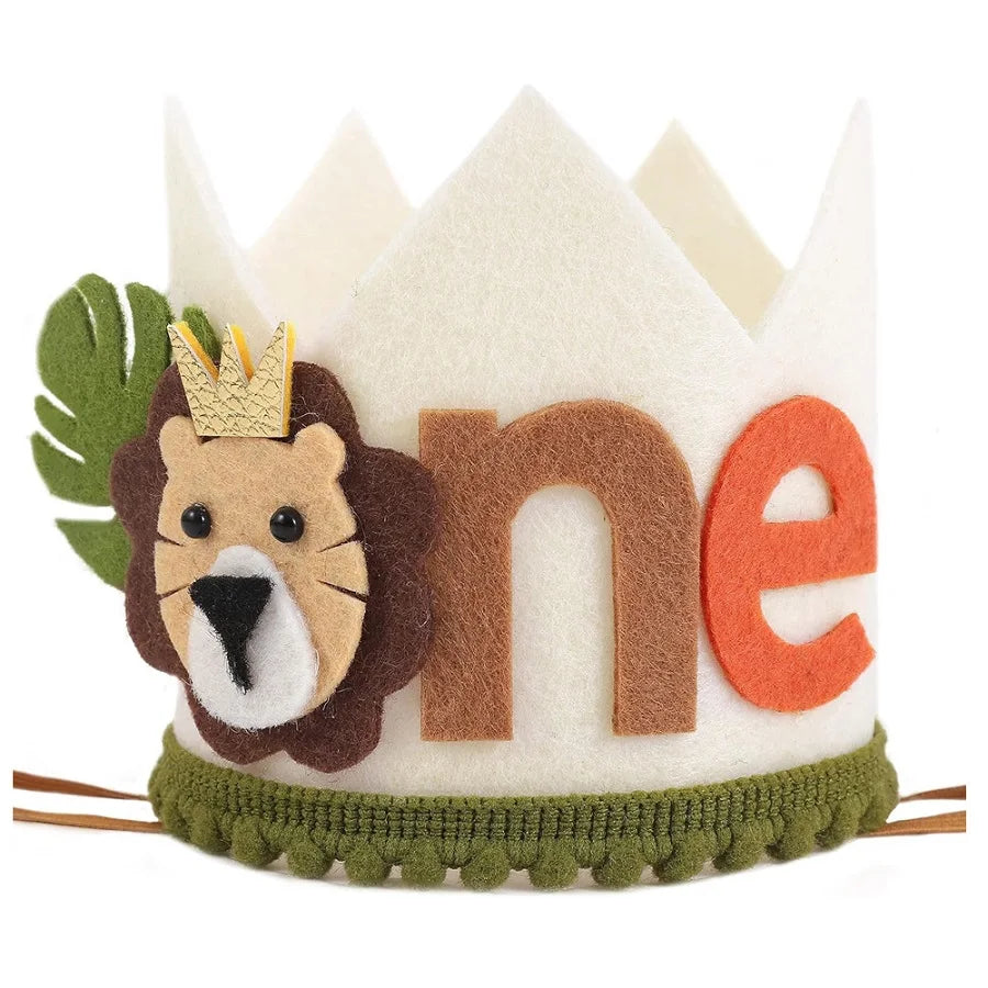 1Pc,Jungle Safari 1st Birthday Crown - Lion First Birthday Hat, Wild One Birthday Decoration, Safari 1st Birthday Decor