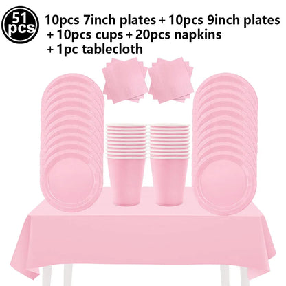 Nappe Anniversaire Rose & Vaisselle Assortie | 51 Pièces