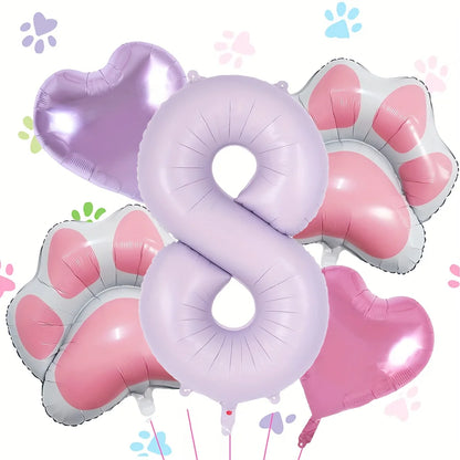 Ballons anniversaire | Patte de chat | Lot de 5 pièces