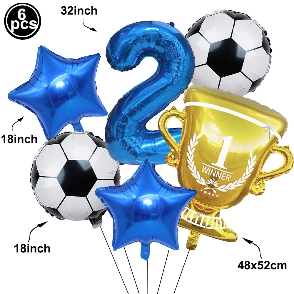 Soccer Birthday Decorations Soccer Ball Gold Trophy Red Blue Number Balloons Set Soccer Sports Theme Boy Birthday Party Decor