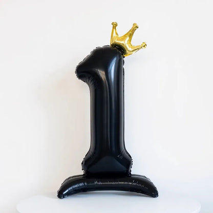 Ballon Chiffre Anniversaire sur Pied avec Couronne | 40 Pouces | Noir