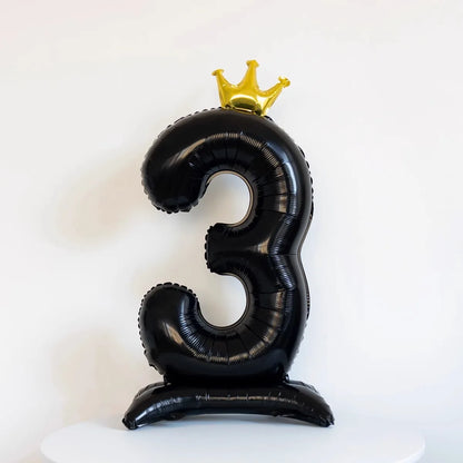 Ballon Chiffre Anniversaire sur Pied avec Couronne | 40 Pouces | Noir