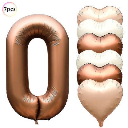Ballon pour Anniversaire Brun Cuivré | Cœurs | Lot de 7 Pièces