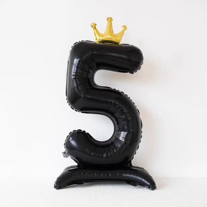 Ballon Chiffre Anniversaire sur Pied avec Couronne | 40 Pouces | Noir