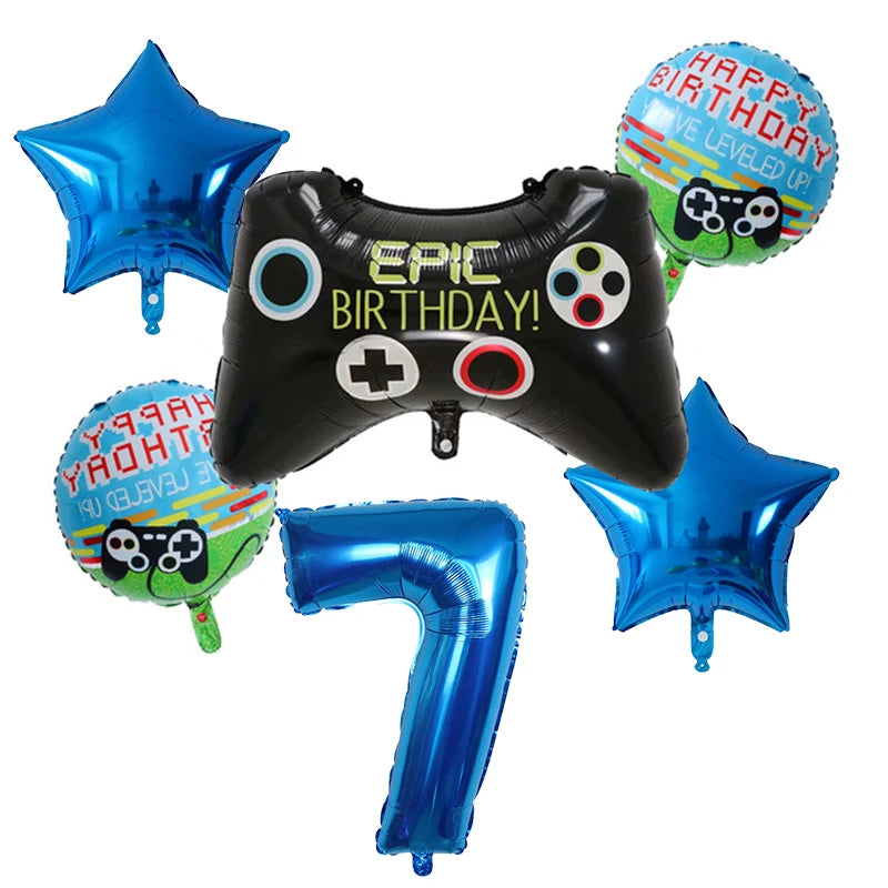 6Pcs Game Balloons Birthday Gamepad Foil Balloon Gaming Globos Number Balloon LAN Party Children's Boy Birthday Party Decoration