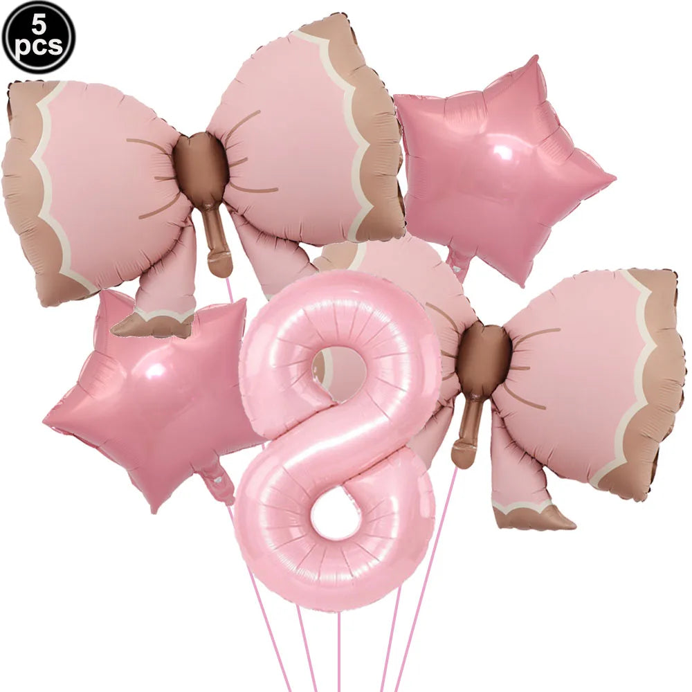 Ballon Chiffre Rose avec Nœuds | Lot de 5 Pièces