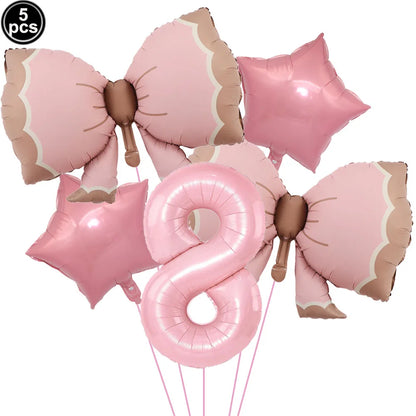Ballon Chiffre Rose avec Nœuds | Lot de 5 Pièces