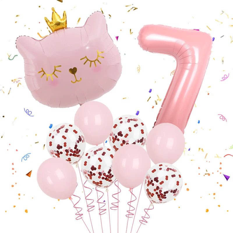 10pcs 32inch Number Cat Animal Foil Balloons Happy Birthday Decoration 1 2 3 4 5 6 7 8 9 Year Old Globos Supplies
