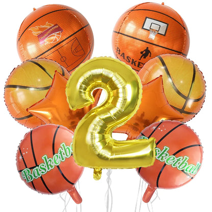 9Pcs Basketball Balloon Set Digital Aluminum Film Balloon Sports Basketball Party Supplies Basketball Birthday Party Decoration