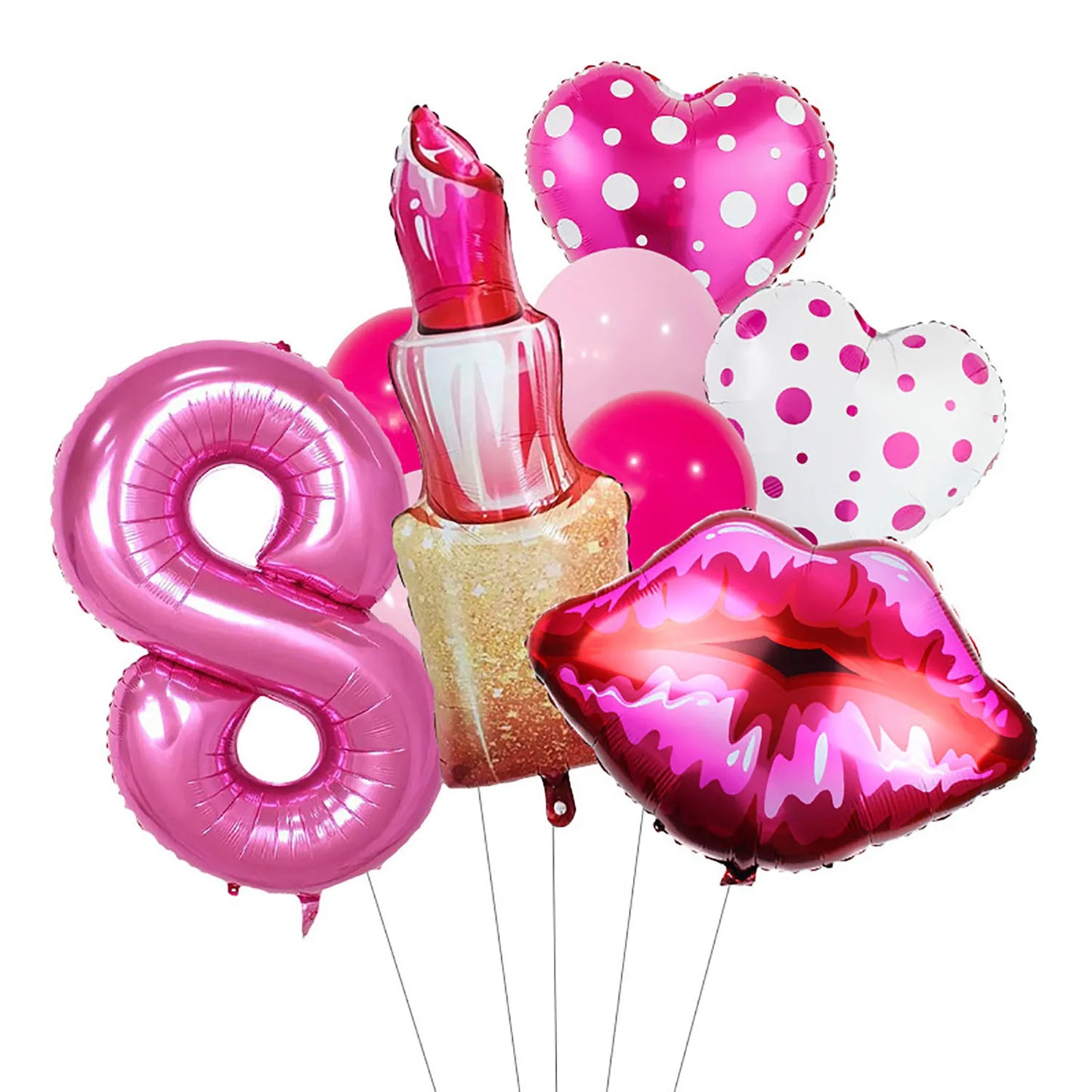 Lipstick Number Polka Dot Heart Aluminum Film Balloon 32inch Rose Red Number Suitable for Birthday Party Anniversary Decoration