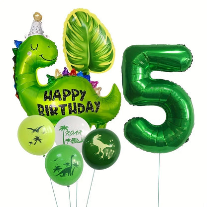 7pcs Happy Birthday Dinosaur Number Star Foil Balloons with Jurassic Theme Latex Balloon Children's Birthday Party Decorations