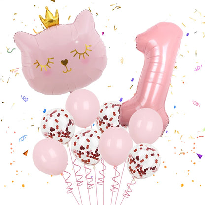 10pcs 32inch Number Cat Animal Foil Balloons Happy Birthday Decoration 1 2 3 4 5 6 7 8 9 Year Old Globos Supplies