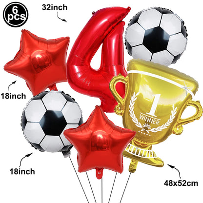 Soccer Birthday Decorations Soccer Ball Gold Trophy Red Blue Number Balloons Set Soccer Sports Theme Boy Birthday Party Decor