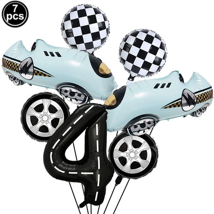 7 Pcs Race Car Birthday Balloons 40 Inch Racetrack Black Number 3 Balloon for 3st Birthday Race Car Theme Party Decor Supplies