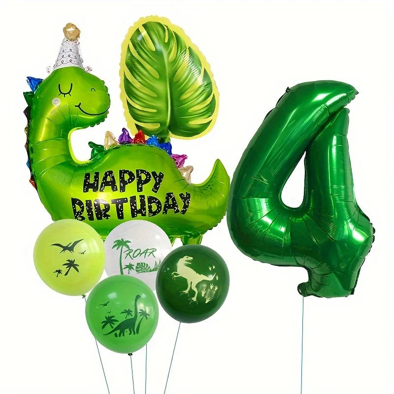 7pcs Happy Birthday Dinosaur Number Star Foil Balloons with Jurassic Theme Latex Balloon Children's Birthday Party Decorations