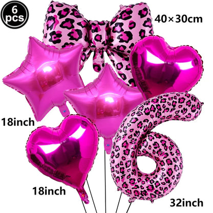 Ballon Chiffre Léopard Rose| Noeud | Lot de 6 Pièces