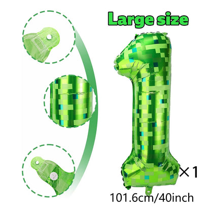 Ballon Chiffre Anniversaire Pixel Vert 40 Pouces | 0 à 9