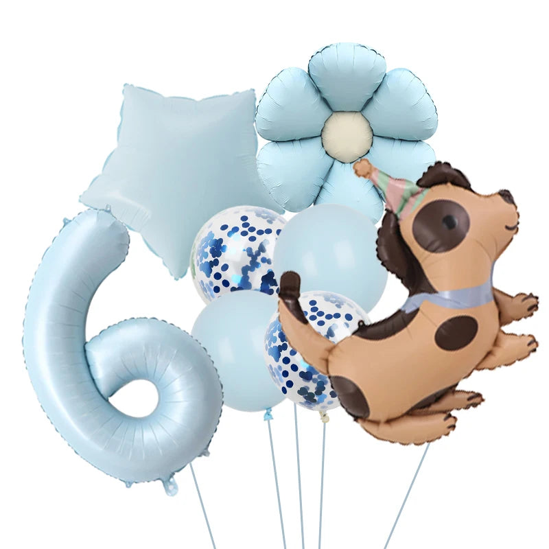 Ballon Anniversaire Chien Bleu | Lot de 8 Pièces