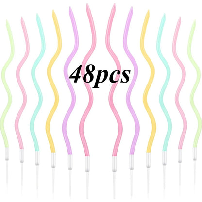 12/48pcs/1case Birthday Candles Spiral Cake Candles Long Thin Cake Candles For Wedding Party And Cake Decoration