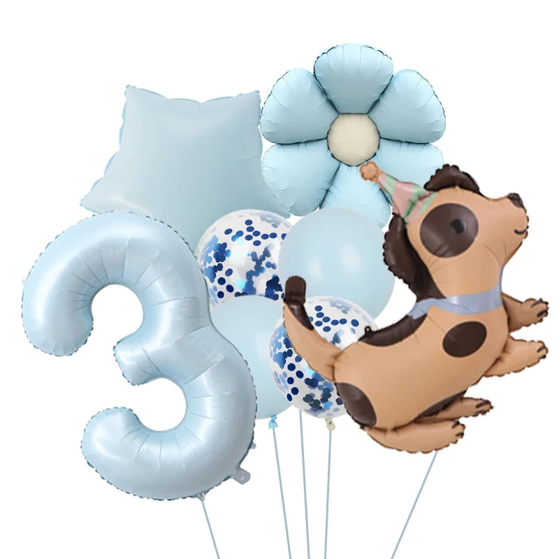 Ballon Anniversaire Chien Bleu | Lot de 8 Pièces